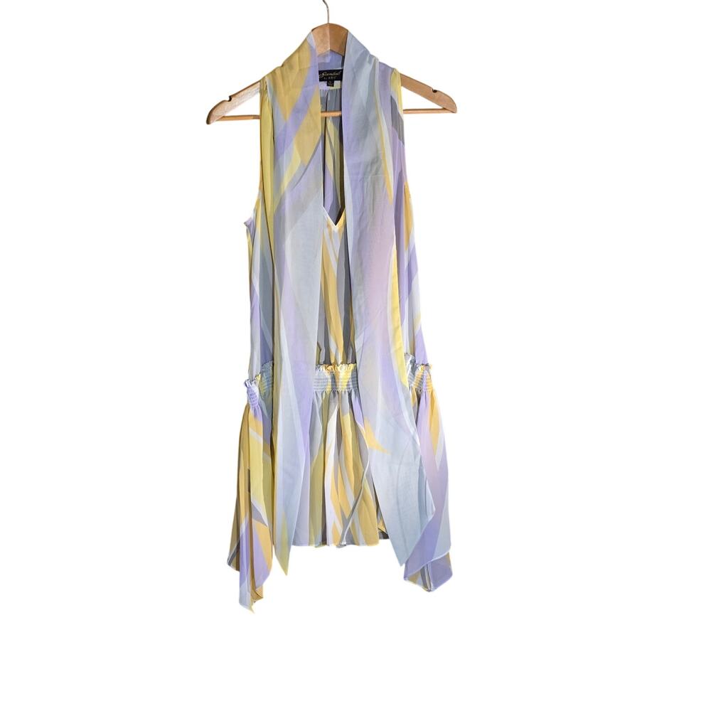 Essentials by ABS Womens XL Sleeveless Chiffon Blouse Tunic Scarf Collar Pastel